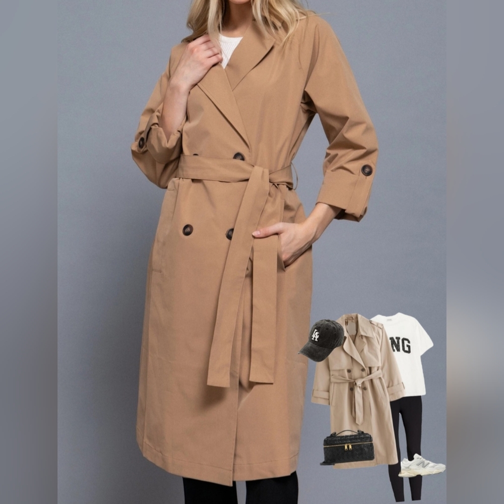 #79884 🛑S,M,L,XL,1X,2X Chic & Fabulous Long Sleeve V-Neck Lapel Collar Trench